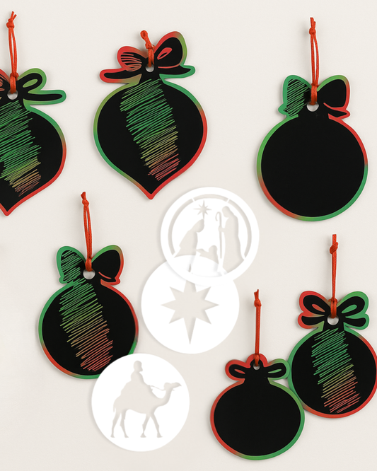 Scratch Art Ornaments & Nativity Stencils